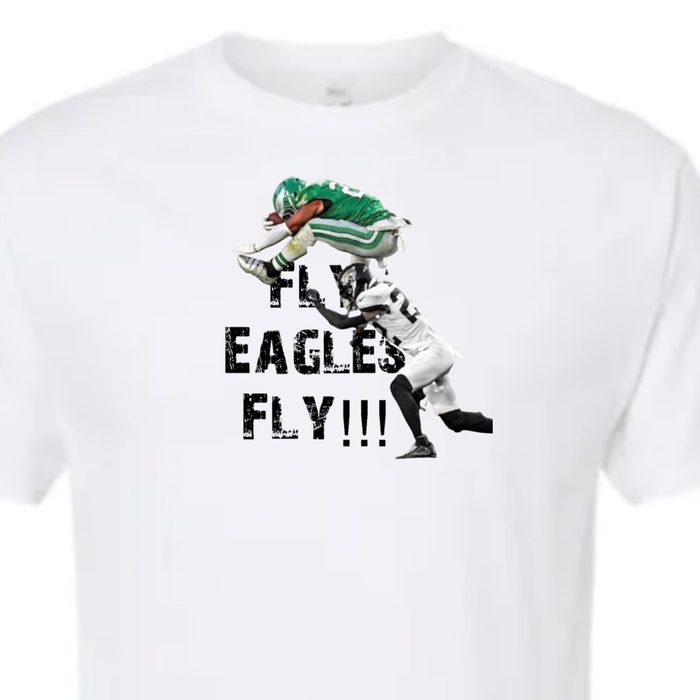 White T-Shirt with Fly Eagles Fly Graphic